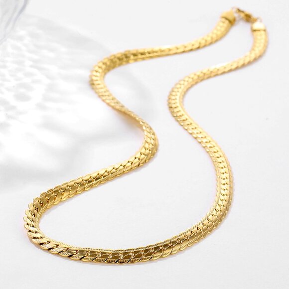 3/$35 Men's 18K Gold Plated Cuban Link Chain Necklace Thick Flat Curb Style - Picture 6 of 7